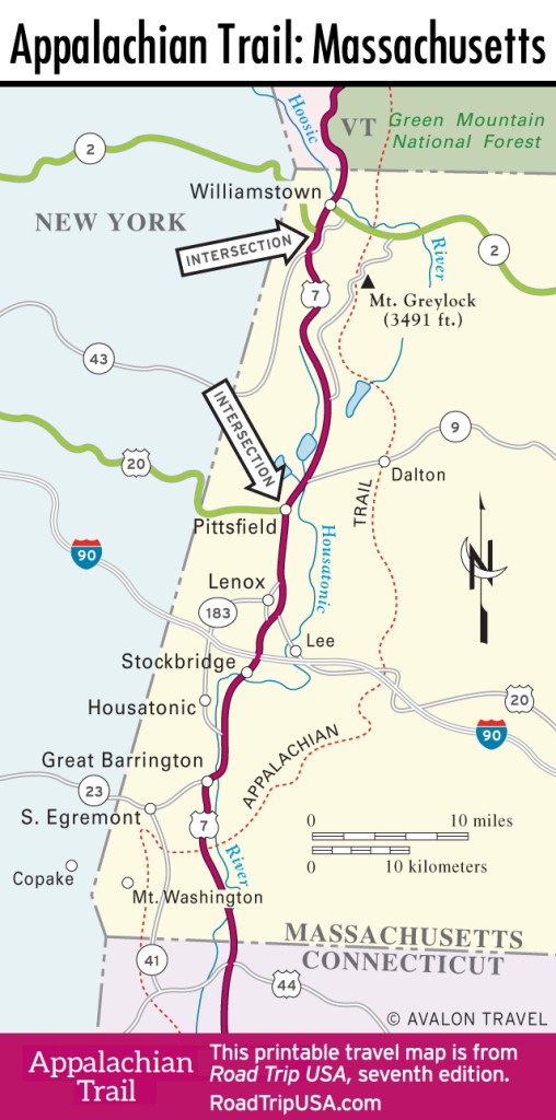 Map of Appalachian Trail through Massachusetts.